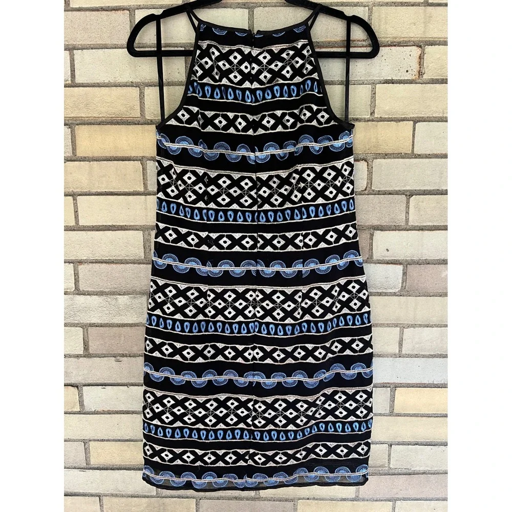 White House Black Market Embroidered Halter Sheath Dress Black Blue Size 4 Small - Picture 4 of 5